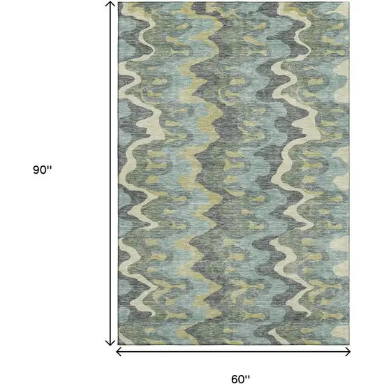 Sage Ivory And Beige Abstract Washable Area Rug With UV Protection Photo 3