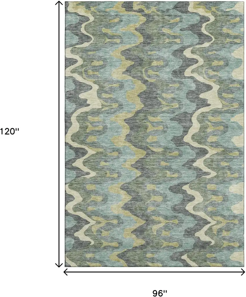 Sage Ivory And Beige Abstract Washable Area Rug With UV Protection Photo 3