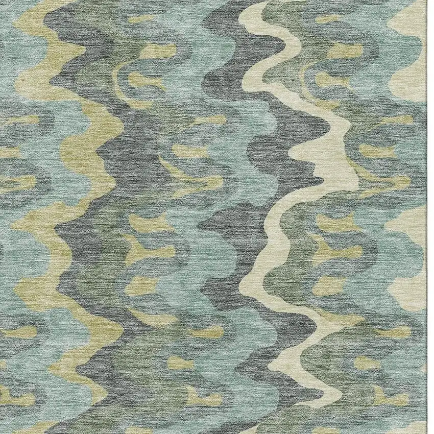 Sage Ivory And Beige Abstract Washable Area Rug With UV Protection Photo 3