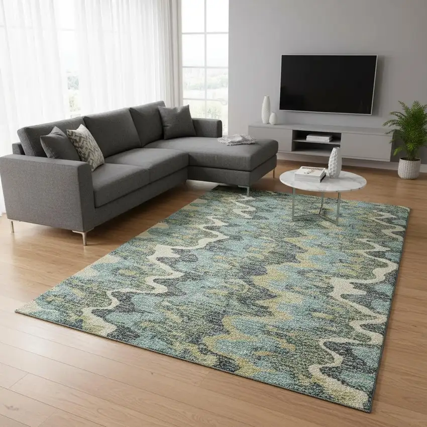 Sage Ivory And Beige Abstract Washable Area Rug With UV Protection Photo 2