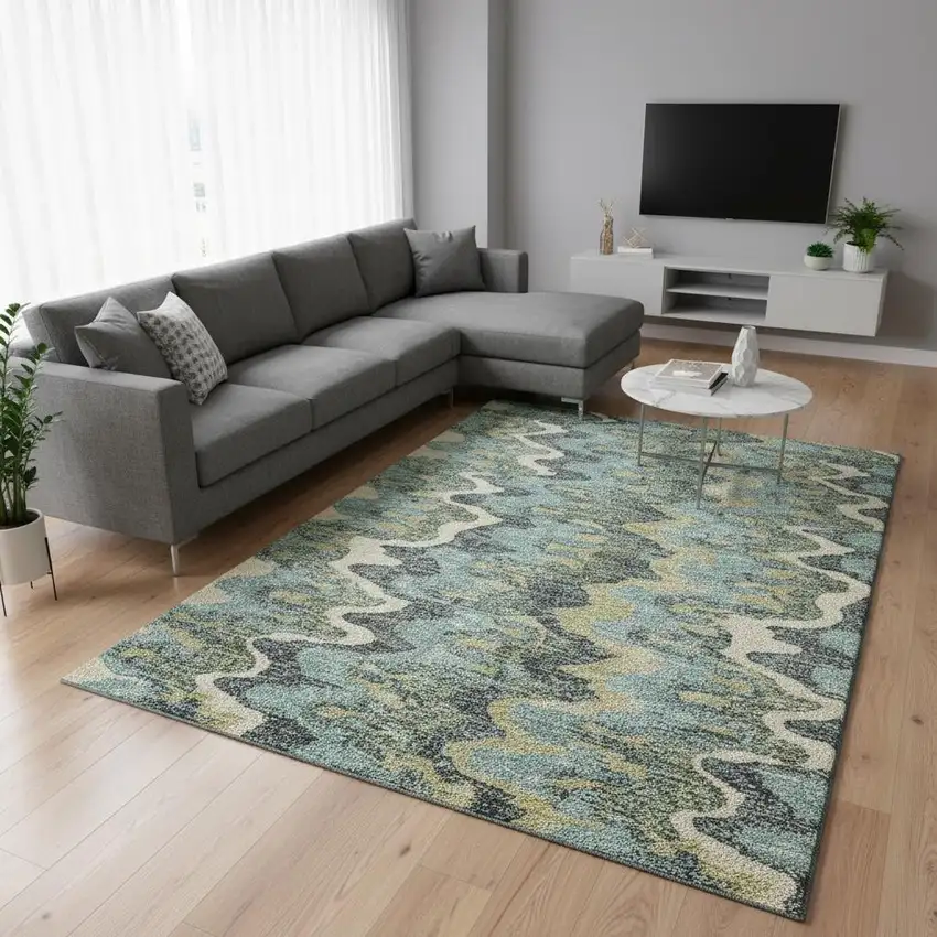Sage Ivory And Beige Abstract Washable Area Rug With UV Protection Photo 2