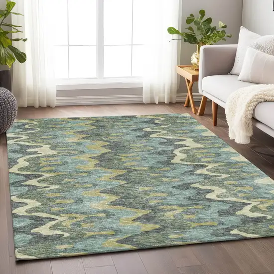 Sage Ivory And Beige Abstract Washable Area Rug With UV Protection Photo 5