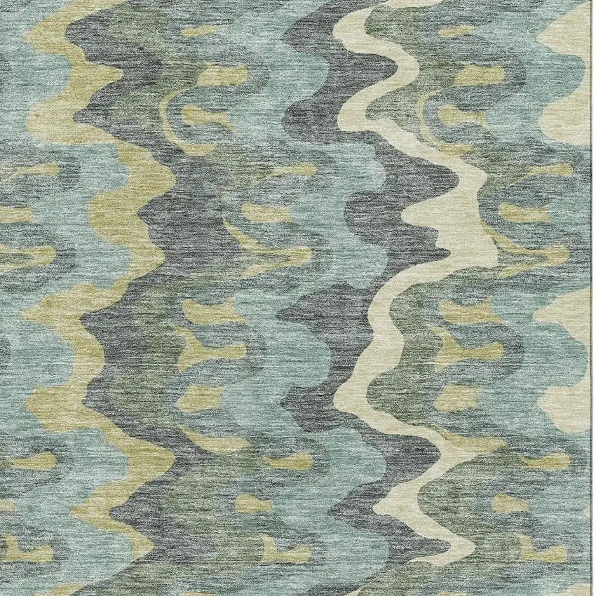 Sage Ivory And Beige Abstract Washable Area Rug With UV Protection Photo 3