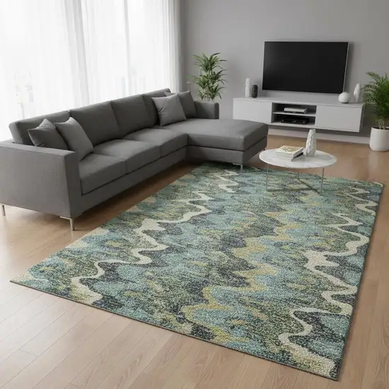 Sage Ivory And Beige Abstract Washable Area Rug With UV Protection Photo 2
