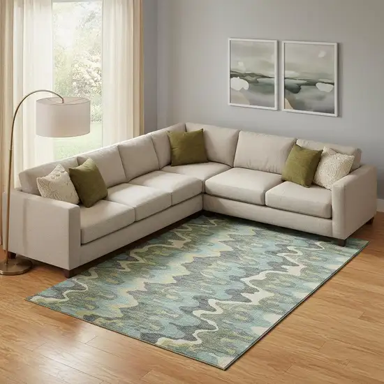 Sage Ivory And Beige Abstract Washable Area Rug With UV Protection Photo 1