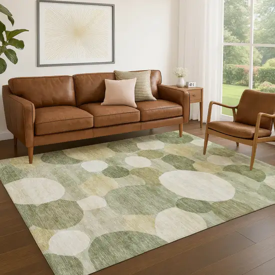 Sage Ivory And Beige Geometric Washable Indoor Outdoor Area Rug Photo 5