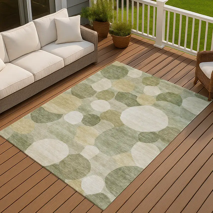 Sage Ivory And Beige Geometric Washable Indoor Outdoor Area Rug Photo 4