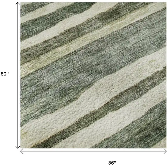 Sage Ivory And Beige Striped Washable Area Rug With UV Protection Photo 9