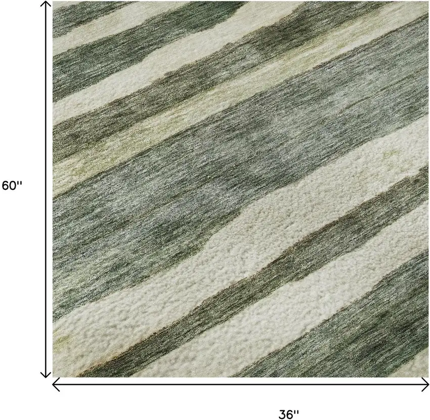 Sage Ivory And Beige Striped Washable Area Rug With UV Protection Photo 9