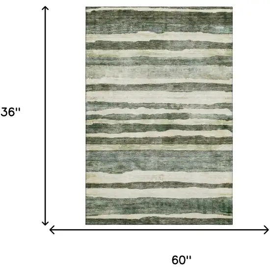 Sage Ivory And Beige Striped Washable Area Rug With UV Protection Photo 3