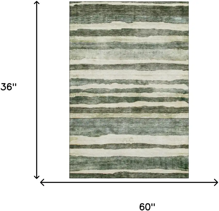 Sage Ivory And Beige Striped Washable Area Rug With UV Protection Photo 3