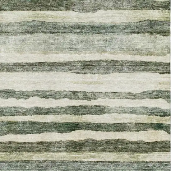 Sage Ivory And Beige Striped Washable Area Rug With UV Protection Photo 4