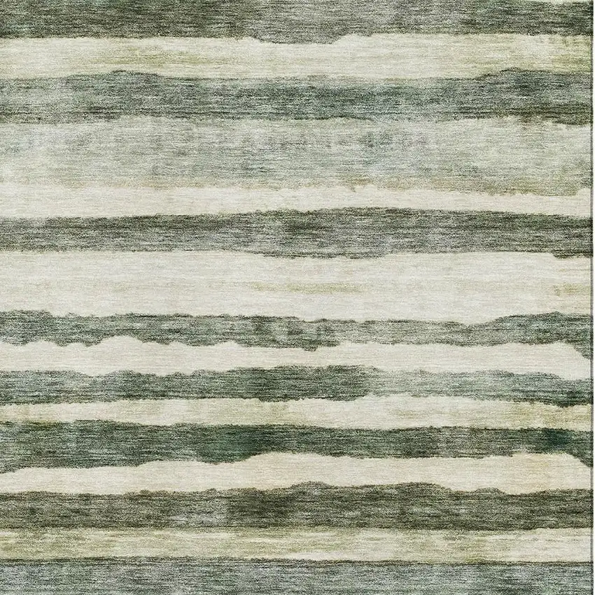 Sage Ivory And Beige Striped Washable Area Rug With UV Protection Photo 4