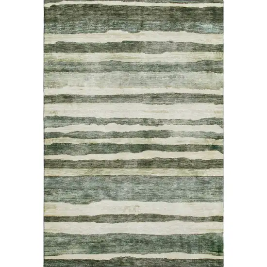 Sage Ivory And Beige Striped Washable Area Rug With UV Protection Photo 5