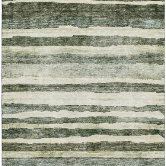Sage Ivory And Beige Striped Washable Area Rug With UV Protection Photo 5