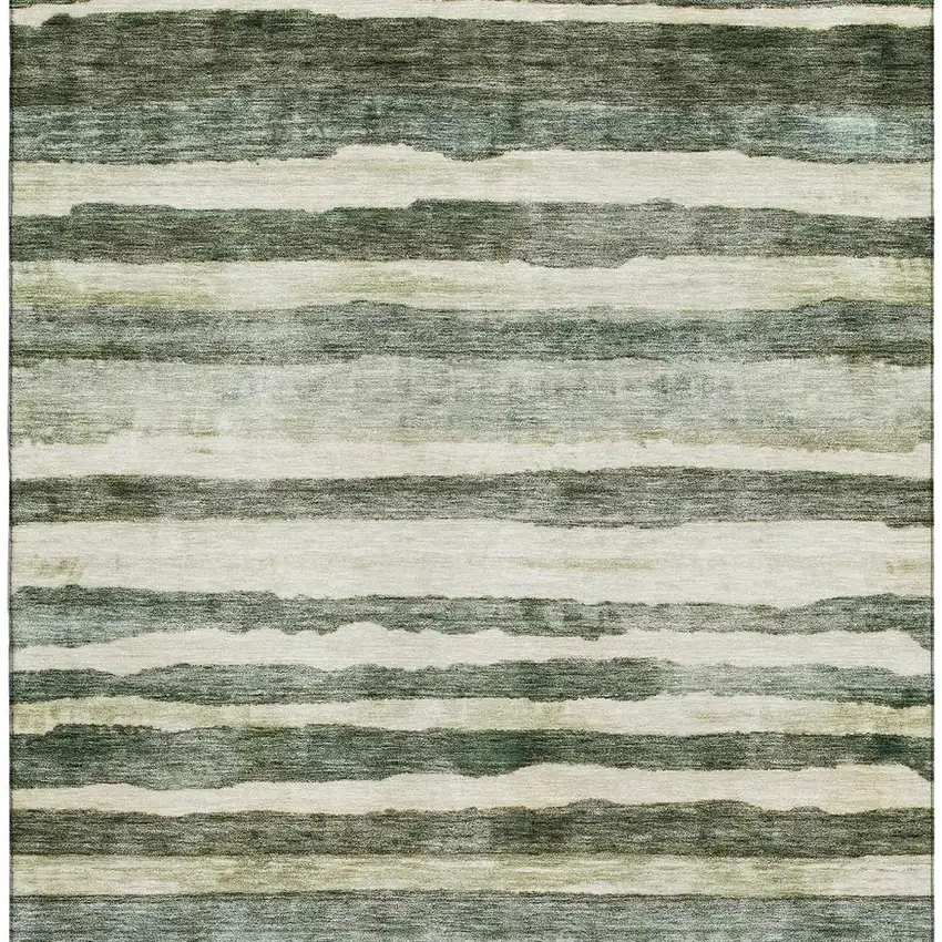Sage Ivory And Beige Striped Washable Area Rug With UV Protection Photo 5