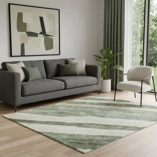 Sage Ivory And Beige Striped Washable Area Rug With UV Protection Photo 2