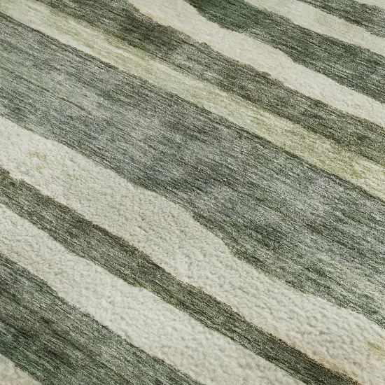 Sage Ivory And Beige Striped Washable Area Rug With UV Protection Photo 3