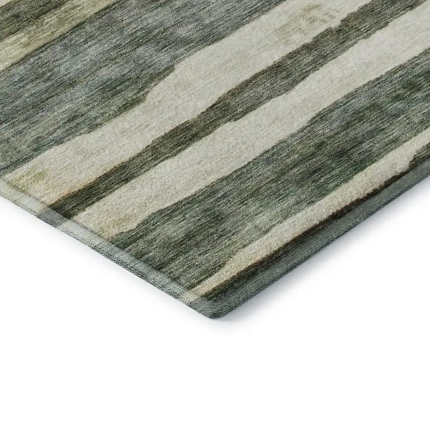 Sage Ivory And Beige Striped Washable Area Rug With UV Protection Photo 7