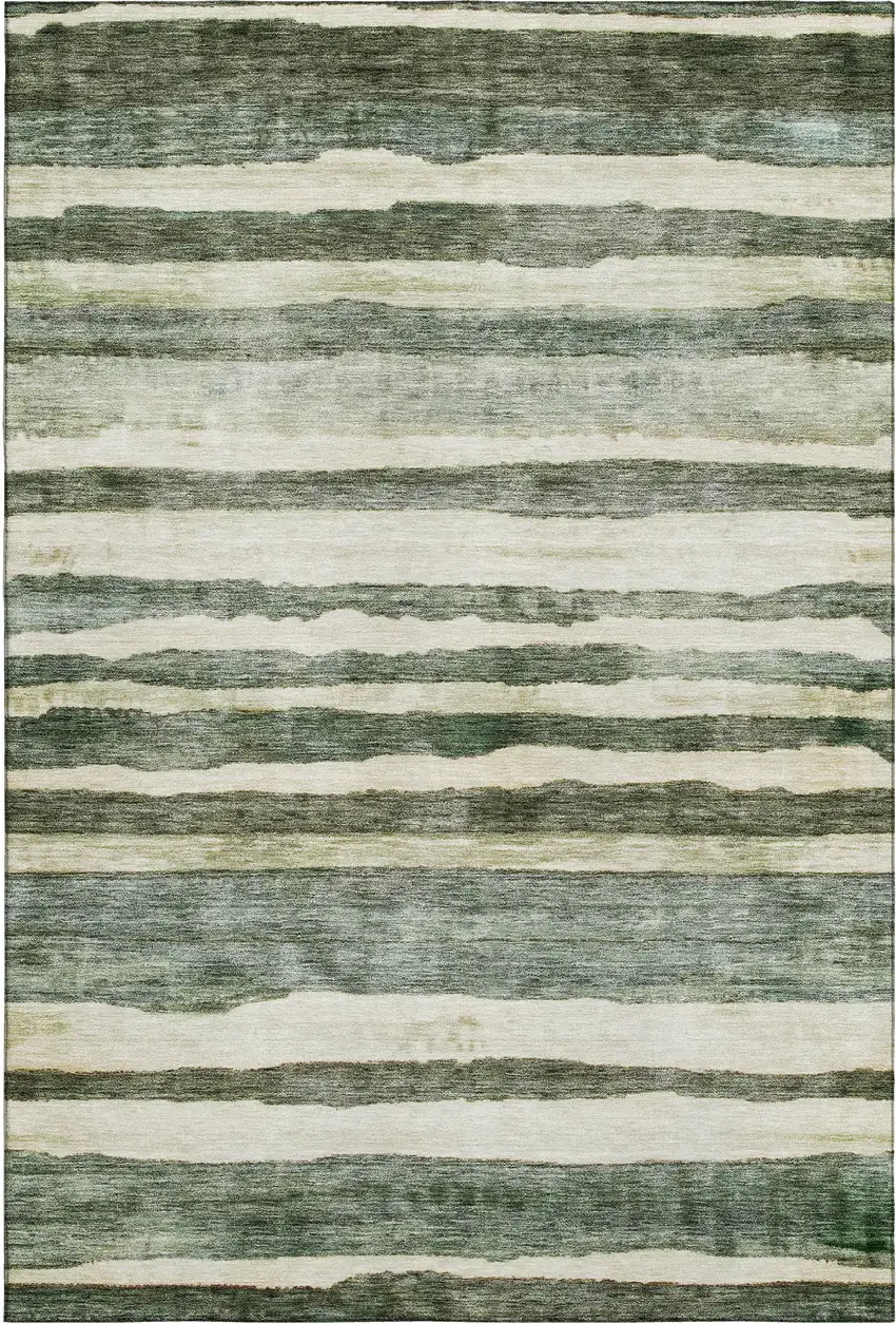 Sage Ivory And Beige Striped Washable Area Rug With UV Protection Photo 5