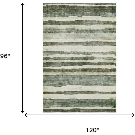 Sage Ivory And Beige Striped Washable Area Rug With UV Protection Photo 4
