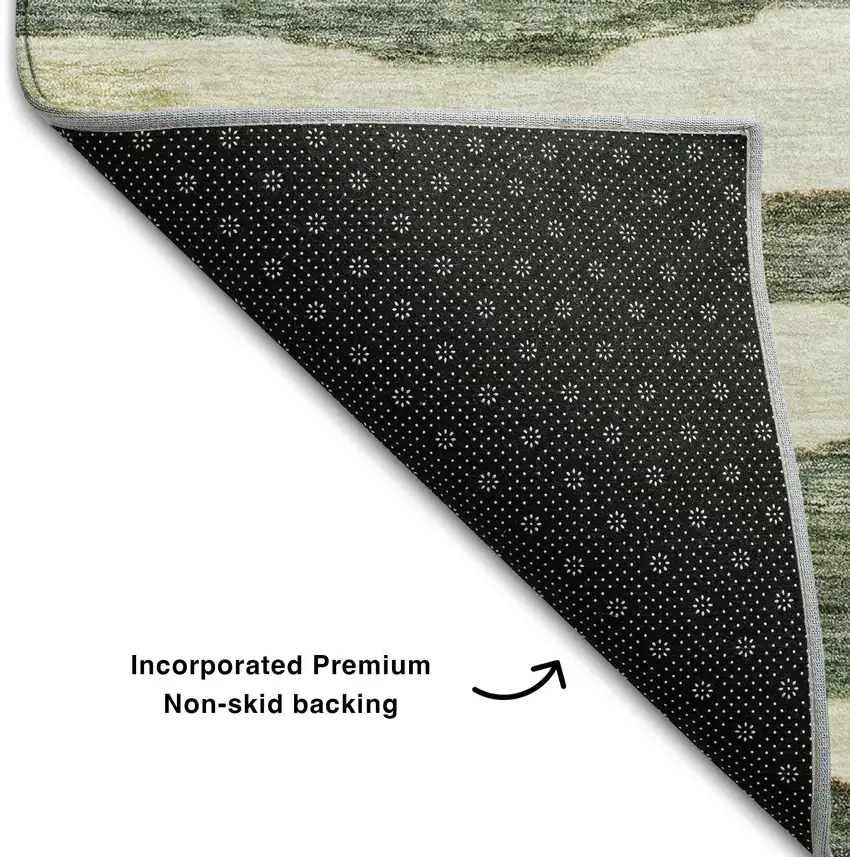 Sage Ivory And Beige Striped Washable Area Rug With UV Protection Photo 5