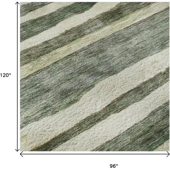Sage Ivory And Beige Striped Washable Area Rug With UV Protection Photo 8