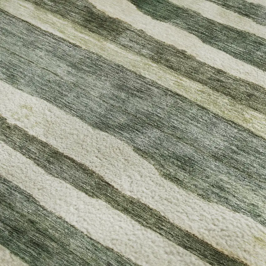 Sage Ivory And Beige Striped Washable Area Rug With UV Protection Photo 2