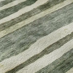 Photo of Sage Ivory And Beige Striped Washable Area Rug With UV Protection