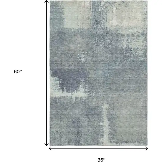Sage Ivory And Blue Abstract Washable Area Rug With UV Protection Photo 3