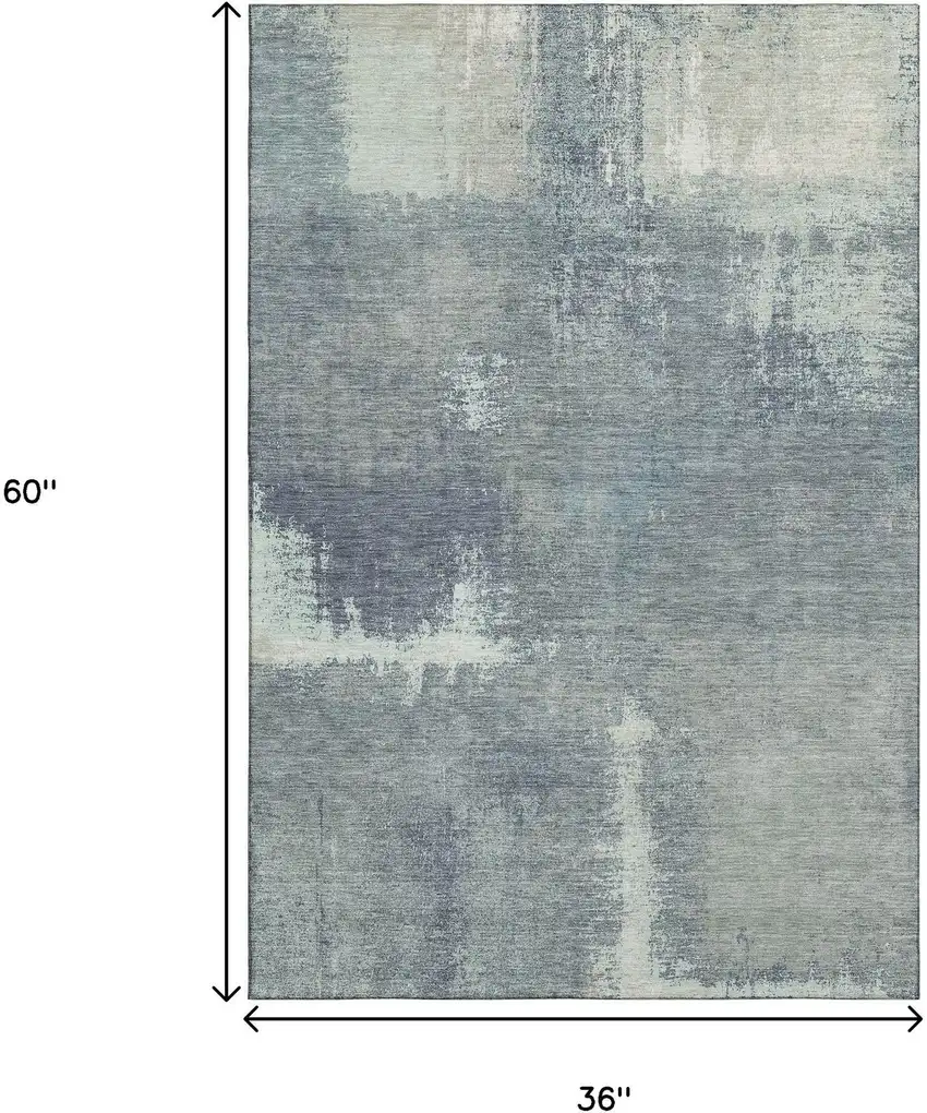Sage Ivory And Blue Abstract Washable Area Rug With UV Protection Photo 3