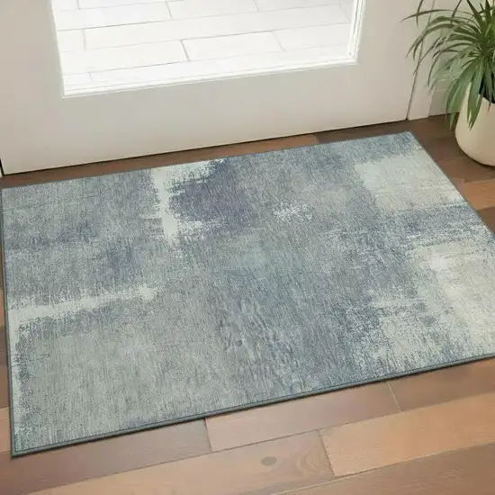 Sage Ivory And Blue Abstract Washable Area Rug With UV Protection Photo 2