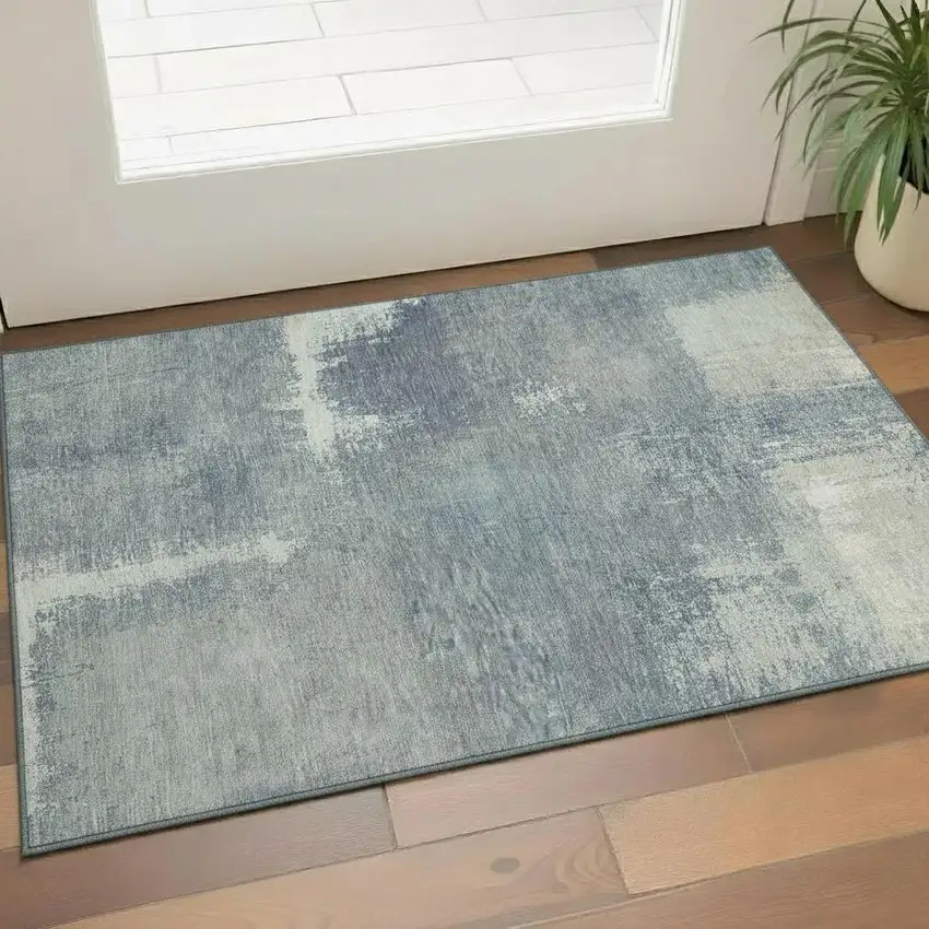 Sage Ivory And Blue Abstract Washable Area Rug With UV Protection Photo 2