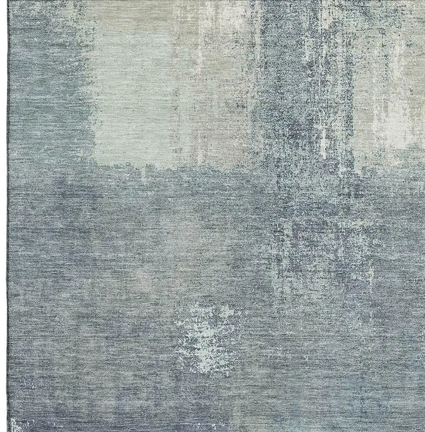 Sage Ivory And Blue Abstract Washable Area Rug With UV Protection Photo 2