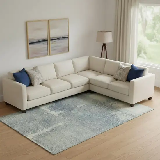 Sage Ivory And Blue Abstract Washable Area Rug With UV Protection Photo 2