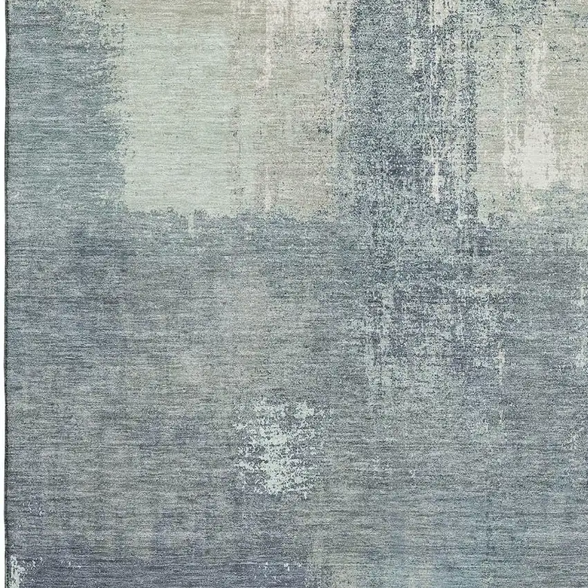 Sage Ivory And Blue Abstract Washable Area Rug With UV Protection Photo 2