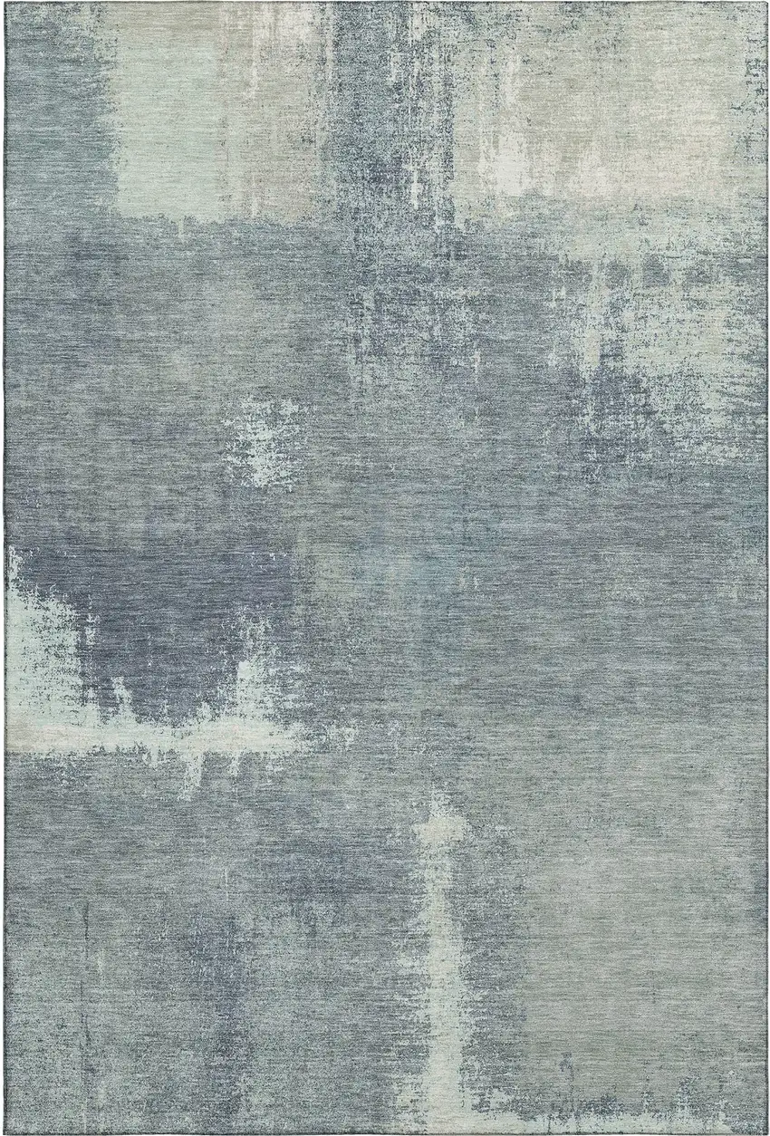Sage Ivory And Blue Abstract Washable Area Rug With UV Protection Photo 1