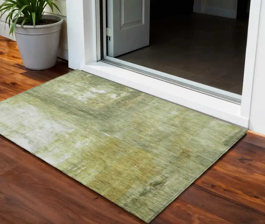 Sage Ivory And Brown Abstract Washable Indoor Outdoor Area Rug Photo 1