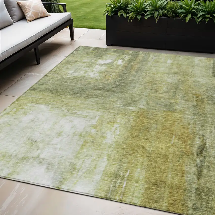 Sage Ivory And Brown Abstract Washable Indoor Outdoor Area Rug Photo 1