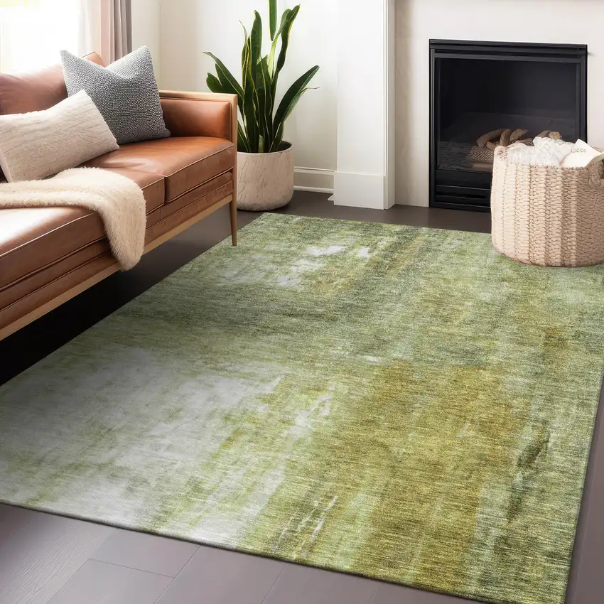 Sage Ivory And Brown Abstract Washable Indoor Outdoor Area Rug Photo 8