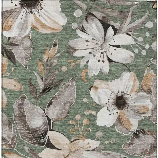 Sage Ivory And Charcoal Floral Washable Indoor Outdoor Area Rug Photo 4