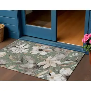 Photo of Sage Ivory And Charcoal Floral Washable Indoor Outdoor Area Rug