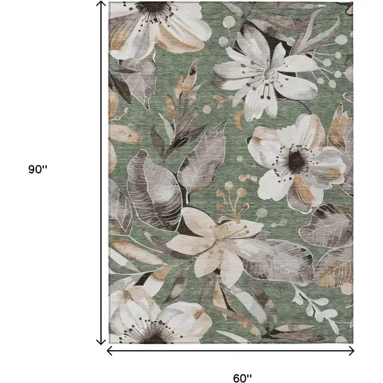 Sage Ivory And Charcoal Floral Washable Indoor Outdoor Area Rug Photo 3