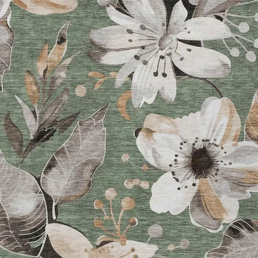 Sage Ivory And Charcoal Floral Washable Indoor Outdoor Area Rug Photo 7