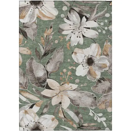 Sage Ivory And Charcoal Floral Washable Indoor Outdoor Area Rug Photo 2