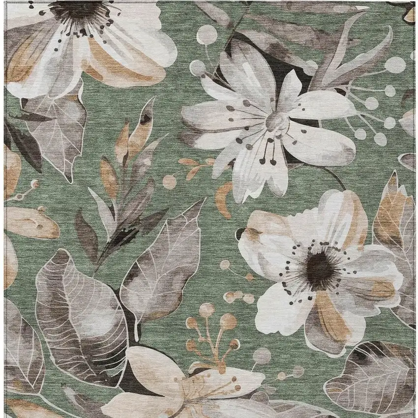 Sage Ivory And Charcoal Floral Washable Indoor Outdoor Area Rug Photo 4