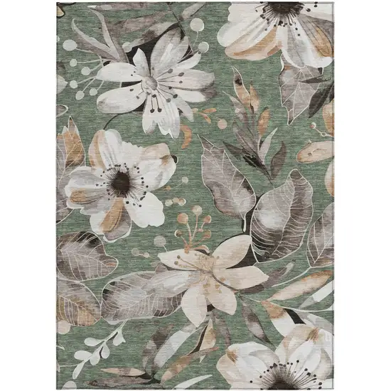 Sage Ivory And Charcoal Floral Washable Indoor Outdoor Area Rug Photo 5