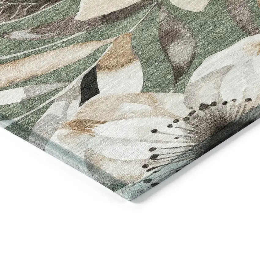 Sage Ivory And Charcoal Floral Washable Indoor Outdoor Area Rug Photo 7