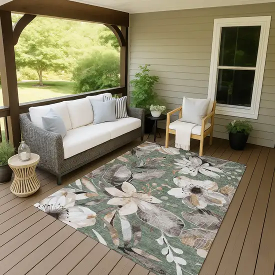 Sage Ivory And Charcoal Floral Washable Indoor Outdoor Area Rug Photo 9