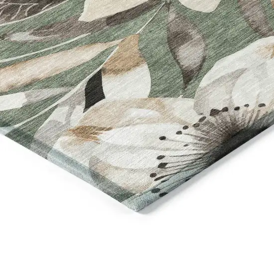 Sage Ivory And Charcoal Floral Washable Indoor Outdoor Area Rug Photo 6